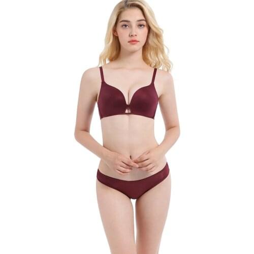 Solid Color One-piece Push Up Bra and Panty Set Sexy Wire Free Convertible Straps Adjusted-straps Women Underwear Lingerie Set