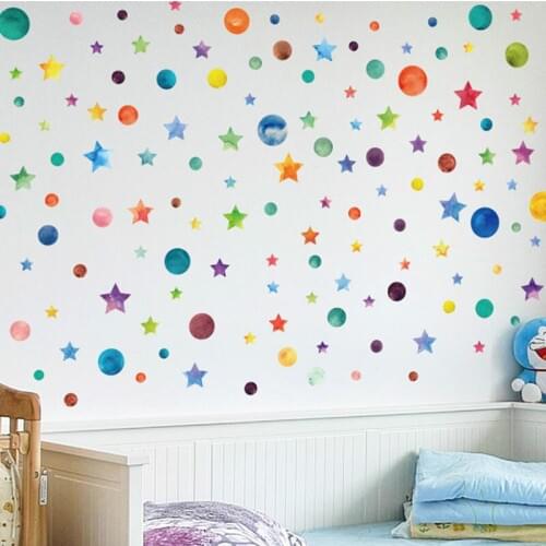 Colorful Circles Stars PVC Wall Stickers for Kids Room Living Room Furniture Stickers Home Decoration Wall Decal Home Decor