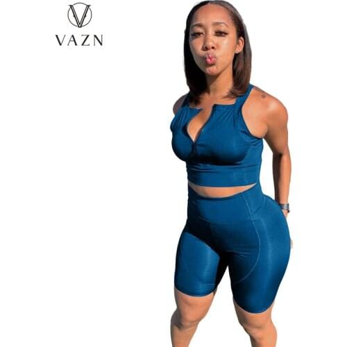 VAZN 2021 Hot List Free Young Solid Sexy Energy Mini Tank Top Short Pants Slim Women 2 Piece Set Gym Women Active Wear