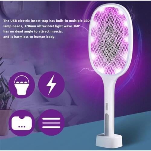 2-in-1 Trap Mosquito Killer Lamp 3000V Electric Bug Swatter USB Rechargeable Summer Fly Swatter Trap Pest Insect Control Device