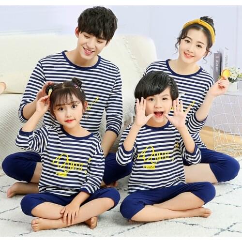 Mother Kids Striped Pajamas Family Matching Outfits Boys Girls Cotton Clothes Sets Half Sleeve Pyjamas Kids Homewear Family Look