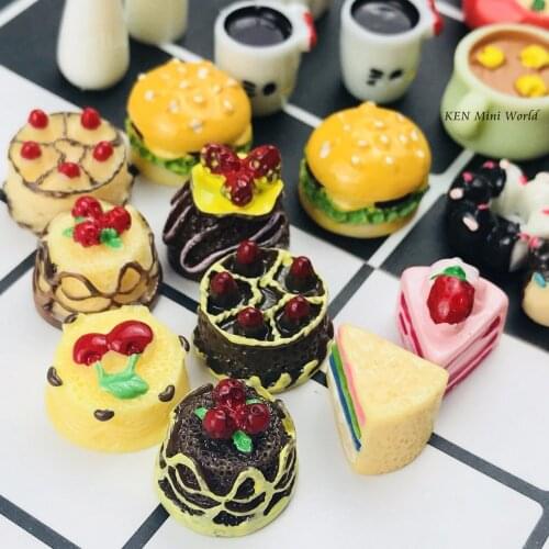 20PCS/lot Miniature Dollhouse 1:12 Food Mini Cakes Hamburger Coffee cup Milk Bottle Pretend Food for Dollhouse Decor