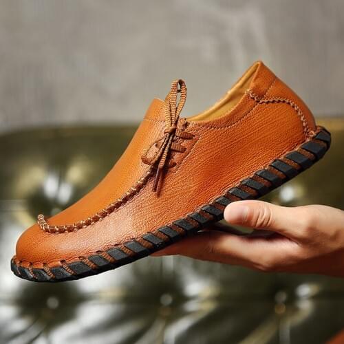 Genuine Leather Men Boat Shoes Luxury brand Design Hand Sewing Slip-On Mens Loafers Casual Driving New Business Men Shoes