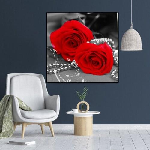 Wall Art 2Piece Red Black And White Rose Flower Home Deco Print On Canvas Posters and Prints For Living Room