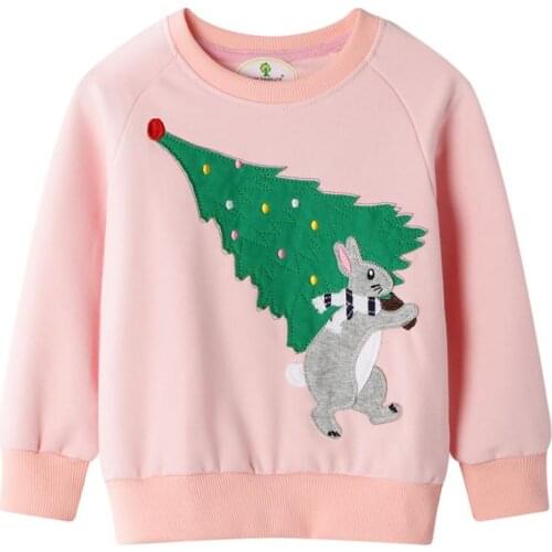 Autumn Winter Girls' Cotton Cartoon Long-sleeved Sweater Style Girls Rabbit Embroidery Christmas Sweatshirts Baby Tops