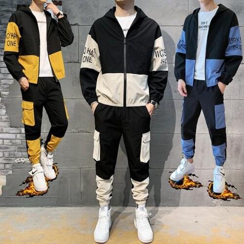 Autumn Mens Hip Hop Tracksuit Men Two Piece Clothing Sets Casual Jacket +Pants 2PCS Running set male youth Sportswear Sweatsuit