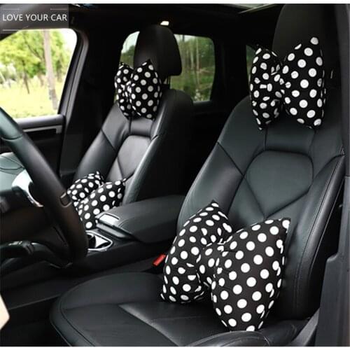 Polka dot car headrest lumbar support cute bow car lumbar pillow lumbar cushion car interior jewelry womens wholesale