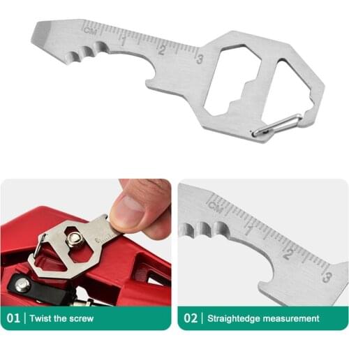 Portable Stainless Steel Pocket EDC Multi Tool Multi-use Keychain Bottle Opener Wrench Screwdriver Measuring Ruler for Outdoor