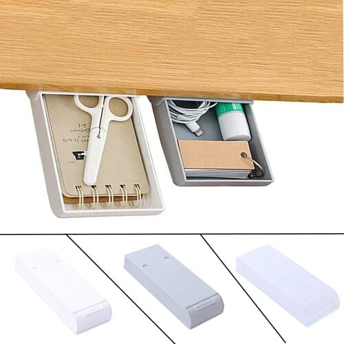 Self Stick Pencil Tray Desk Table Storage Drawer Organizer Box Under Desk Stand Self-Adhesive Under-Drawer Storage