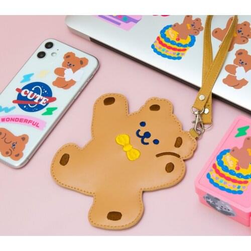MINKYS New Arrival PU Leather Kawaii Bear Card Holder Credit ID Bank Card Bus Card Protective Case School Stationery