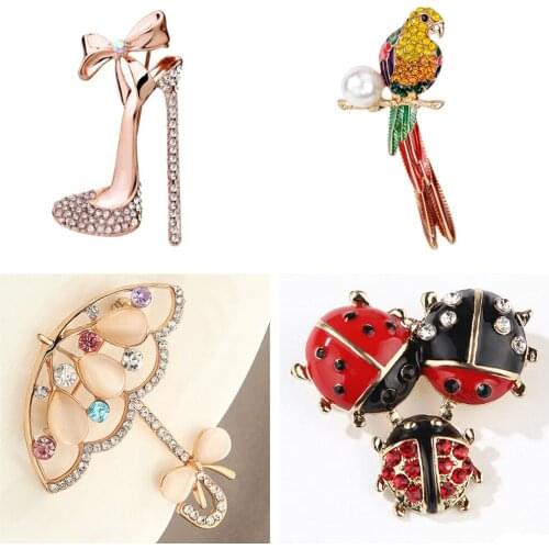 Opal And Rhinestone Umbrella Brooches For Women Cute Korea Style Brooch Pin Lead Free Coat Dress Corsage Accessories