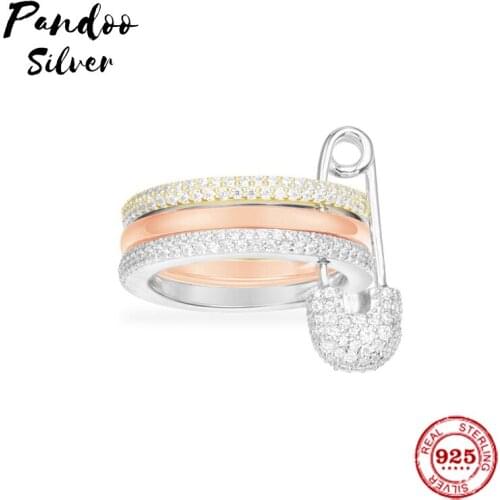 Fashion Charm Sterling Silver Copy 1:1 Replica,Silver Safety Pin Trio Ring Women 2021 Jewelry Gift With Logo