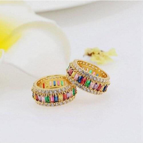 Stunning Luxury Jewelry 925 Sterling Silver&Gold Fill Multi Color Princess Cut 5A Cubic Zirconia Party Women Wedding Band Ring