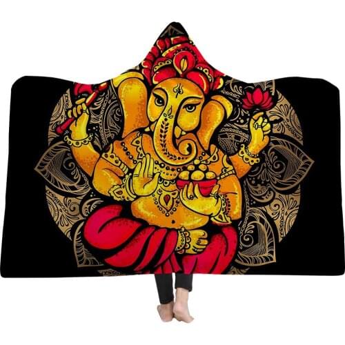 Buddha Winter Thick Hooded Blanket Soft Throw Towel Alien Printed Warm Wearable Blanket Sherpa Fleece Joyous Cobija Cobertor