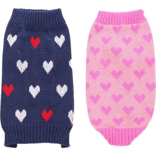 Winter Dog Clothes Warm Breathable Pet Heart Pattern Sweater for Chihuahua Pug Pet Puppy Dog Knitting Clothing Pet Outfits