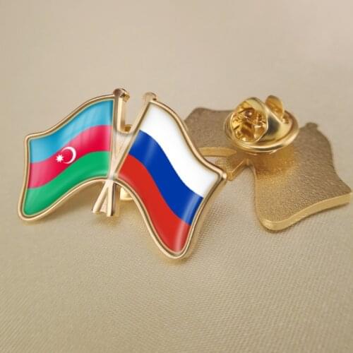 Azerbaijan and Russian Federation Crossed Double Friendship Flags Lapel Pins Brooch Badges