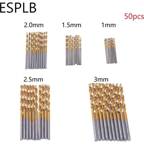 50pcs HSS Drill Bits Titanium Coated Power Wood Woodworking 1/1.5/2/2.5/3mm High Speed Steel Drill Bit Set Tools
