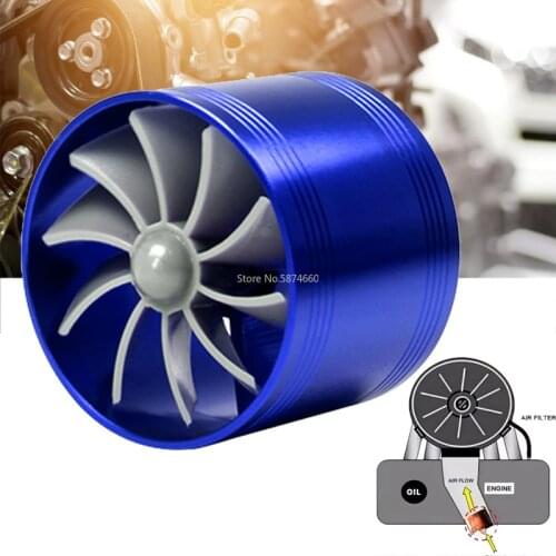 Car Supercharger Double Blue Engine Enhancer Turbine Turbo Charger Air Filter Intake Fan Fuel Gas Saver Kit Car Accessories
