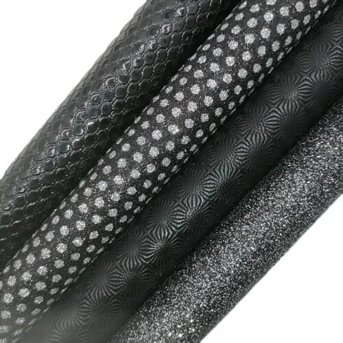 Black Chunky Glitter leather, Silver Dots Glitter Leather, Plaids Embossed Faux Leather Sheets For Bows Earrings 21x29CM XM711