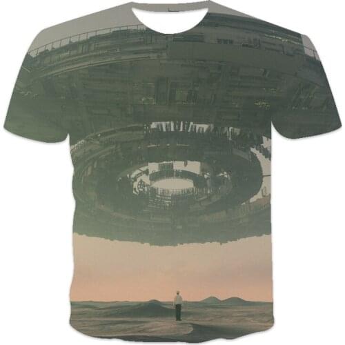 Best-selling oversized loose mens T-shirt short-sleeved science fiction world pattern printing O-neck mens T-s