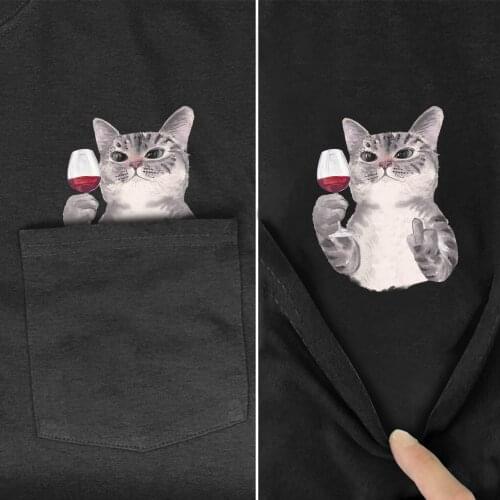 Animal T Shirt Fashion Brand summer pocket cat printed t-shirt mens for women shirts Hip hop tops funny cotton tees
