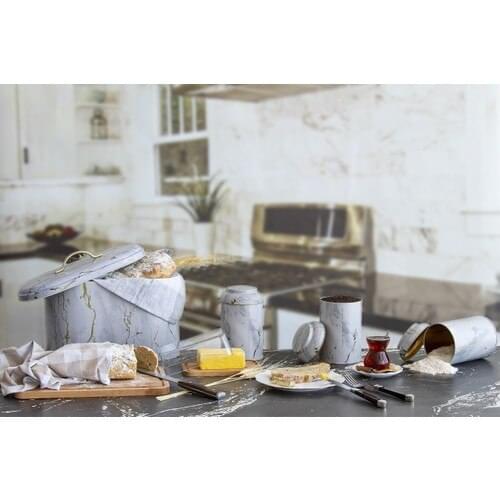 House Oval Bread Box 4'lü Set - Marble White