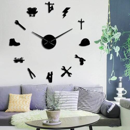 Electrician Tool Lineman Mute 3D DIY Wall Clock Electrical Repair Acrylic Mirror Surface Wall Decor Clock Watch Gift For Lineman