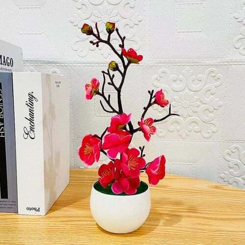 Plant Artificial Potted Flower Plum Decorative Fake False Garden In Pot