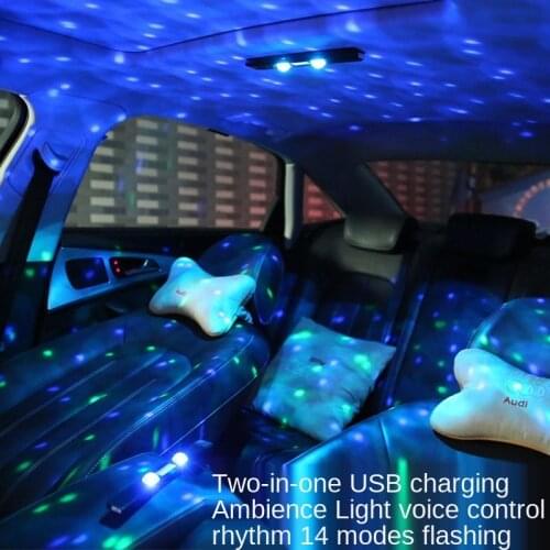 Manufacturers Two-in-One Full Star New Colorful Voice Control Wireless Car Atmosphere Light USB Charging Music Rhythm Lamp