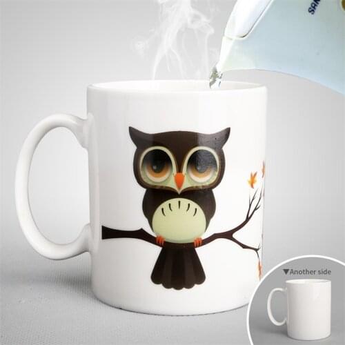 Ceramic Owl Magic Color Change Milk Coffee Tea Mug New Design Hot Cold Heat Sensitive Drink Cup Creative Best Gift For Friend