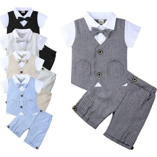 2pcs Toddler Boys Gentle Suit Shirts + Shorts Sets for Kids Fashion Boys Clothing