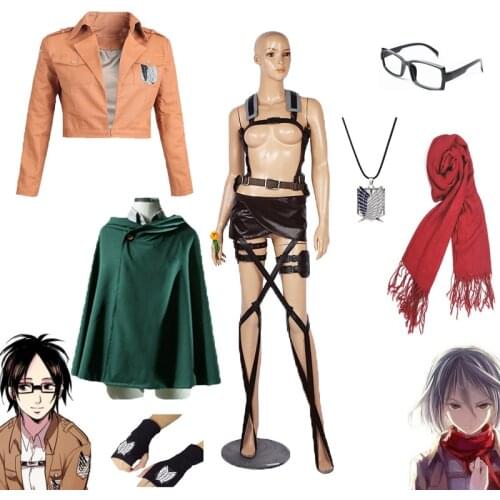 Hot Anime Attack on Titan Cosplay Shingeki no Kyojin Jacket Recon Corps Leather Skirt Hookshot Belts Suspenders Ackerman Costume
