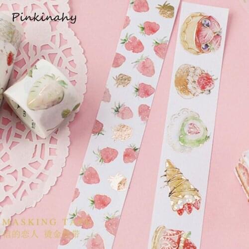 Masking Gold Foil Foiled Diy Glitter Strawberry Paper Sticky Adhesive Chinease Pattern Washi Tape Stationery School Supplies