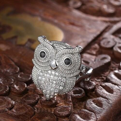Fashion Punk Style Silver Sticky Owl Finger Ring Women Clear AAA CZ Ring Promise Wedding Statement Ring Jewelry bague anillos
