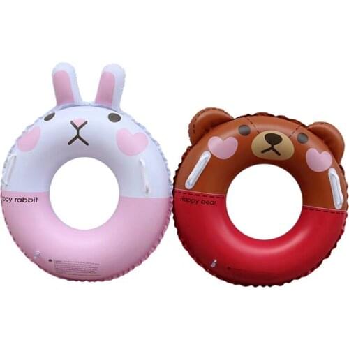 Cartoon Kids Swimming Ring Brown Bear Kenai Rabbit With Handle Child Gift Float Children Summer Fun Inflatable Pool Float Toys