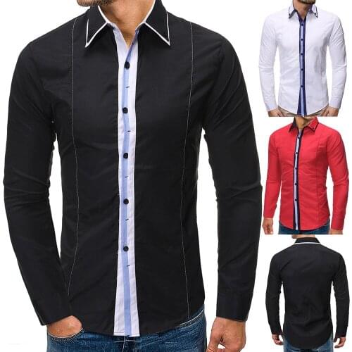 Mens brand new creative personality casual fashion business long sleeve stitching shirt mens dress shirts mens shirt black shirt