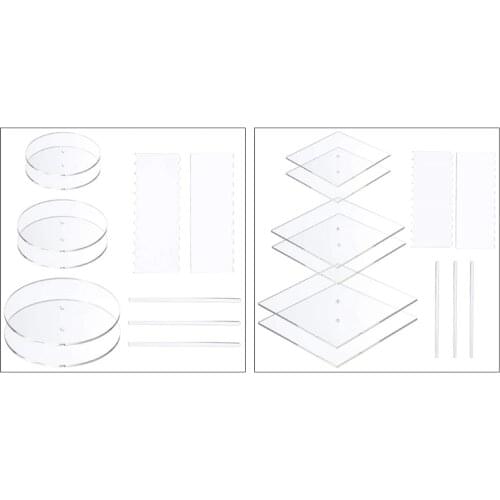 11 Pieces Acrylic Round/Square Cake Disk Set Circle Base Boards with Center Hole Pillar Comb Scrapers Dowel Rod Butter Cream