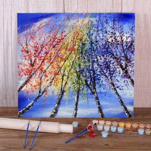 Natural Scenery Rainbow Birches Coloring By Numbers Painting Package Acrylic Paints 40*50 Canvas Pictures New Handicraft