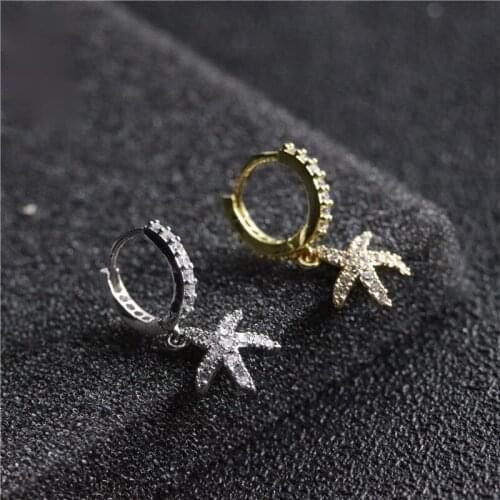 New Simple Titanium Steel Inlaid Zircon Starfish Pendants Earrings Charm Womens Exquisite Temperament Earrings Fashion Jewelry