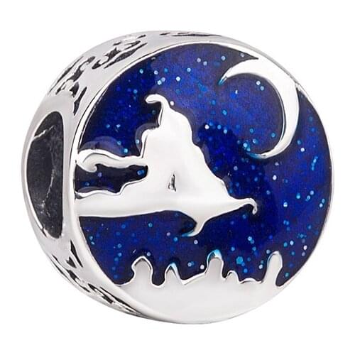 Fit Original Pandora Aladdin Magic Flying Carpet Charms Bracelet Women Blue Glaze Night Moon Beads for Jewelry Making DIY Bangle