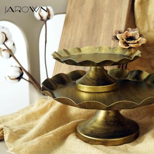 JAROWN Wedding Props Matte Black Cake Stand European Style Retro Gold Silver Fruit Plate Home Decor Snack Stand Wave Edge Tray
