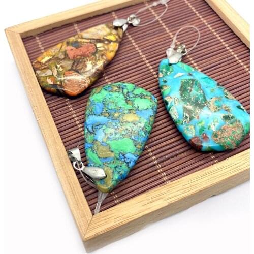 Natural Stone Pendant Drop-shaped Blue Yellow Turquoise Pattern Polished Pendant Charm Ladies Necklace Jewelry Accessories