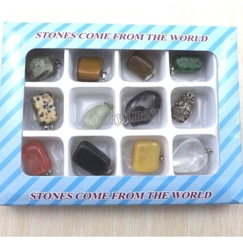 Natural Stone Necklace Pendants Free Shipping, 12pcs/Lot Stone Charms Fit Leather Necklace, Unique Stone Of World