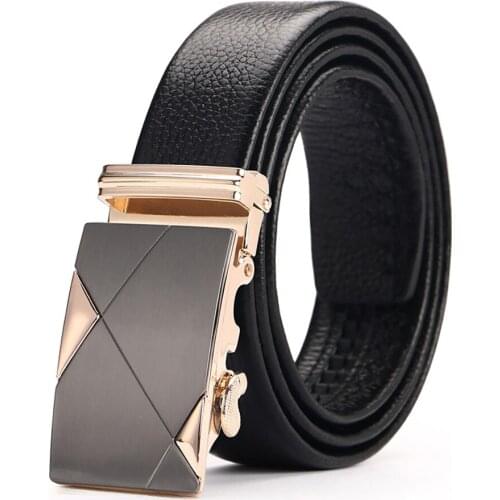 Strap Male Metal Automatic Buckle Genuine Leather Ratchet Straps Elastic Reversible Large Size New High Quality Reversible