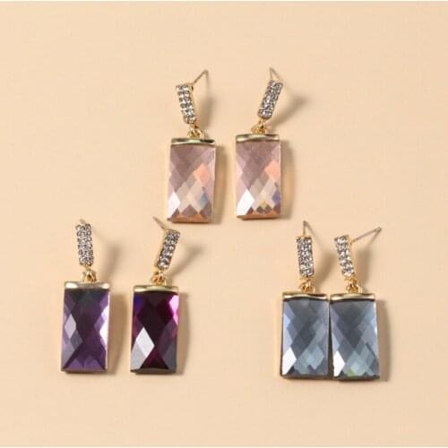 Luxury Bling Purple Crystal Earrings For Women Dangle Earrings Jewelry Trendy Ladys Birthday Gift Statement Earrings Party