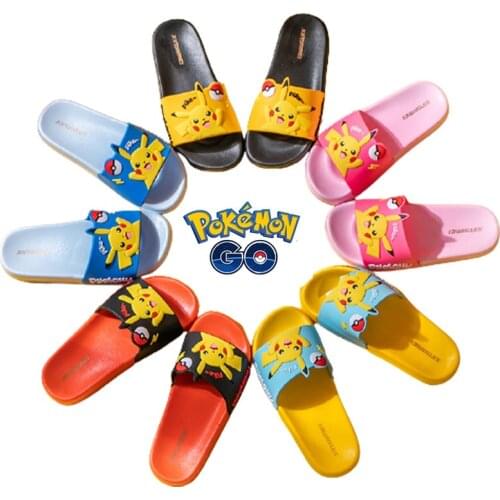 Pokemon Pikachu Anime Slippers Boys and Girls Cartoon Cute Home Bathroom Non-slip Sandals Indoor Outdoor 2021 New Free Shipping