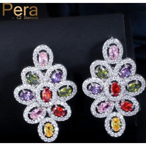 Pera Elegant Women Ear Jewelry Accessories Big Oval Shape Pink Purple Red Yellow Cubic Zircon Earrings For Women Prom Party E113