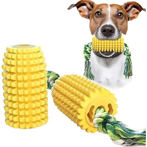 The New Pet Dog Teething Rod Bite Resistant TPR Teeth Cleaning Corn Teething Rod Dog Toy Interactive Training with Rope Knot Toy