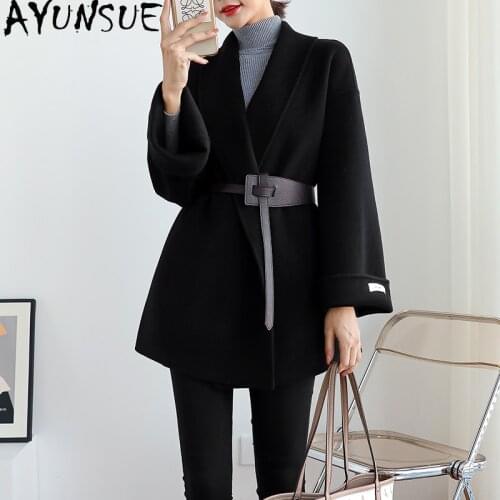 AYUNSUE Womens Jacket 100% Wool Coat Female Black Korean Autumn Winter Coats and Jackets Women Clothes Manteau Femme Hiver 2021