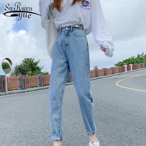 High Waist Jeans Plus Size Womens Jeans 2020 Autumn Slim Loose Office Lady Denim Trousers with Blue Gray Vintage 10738